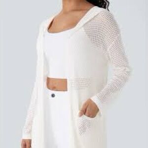 NWT Halara White Hooded Long Sleeve Open Cardigan Size M
